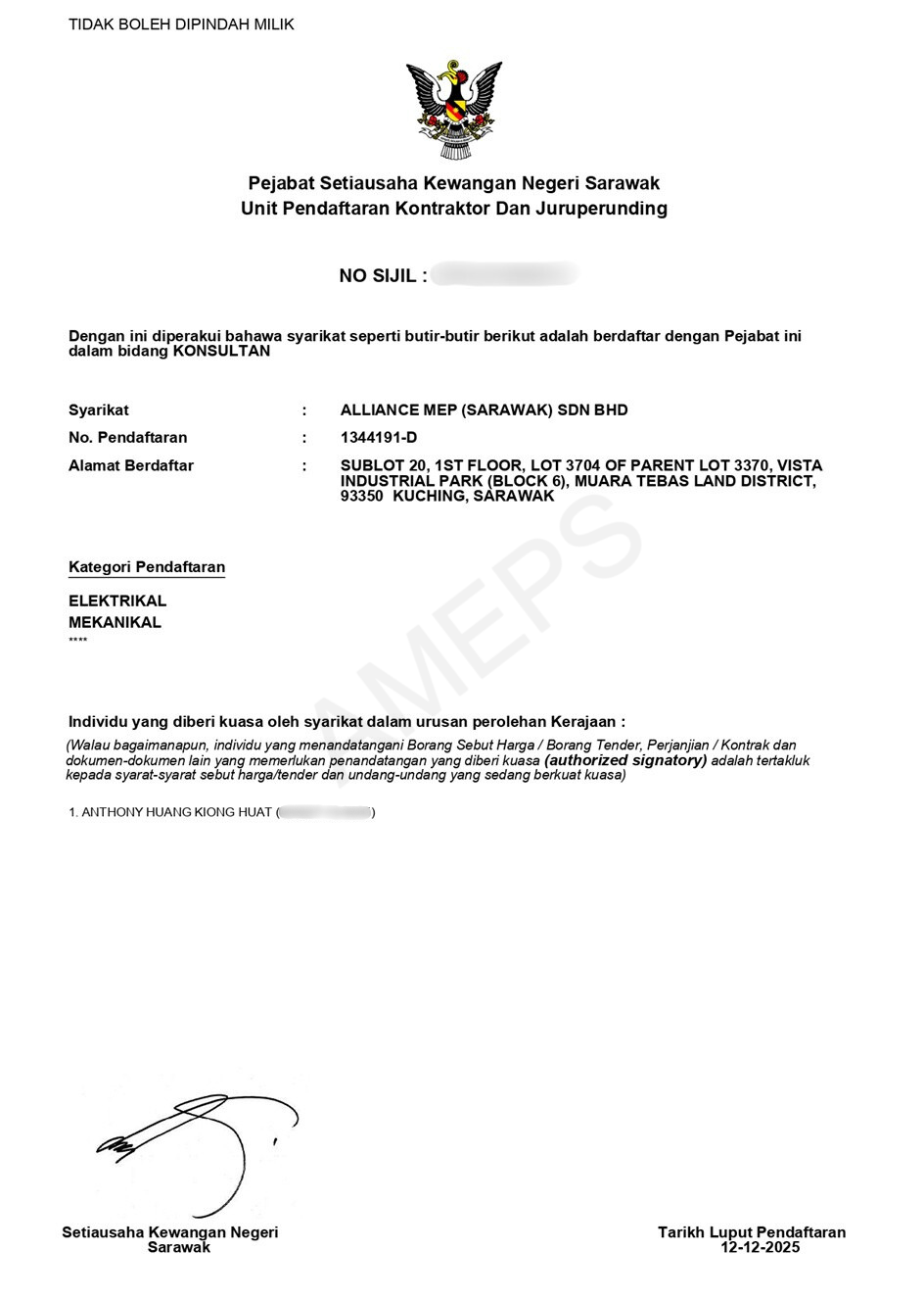 Sarawak State Consultant Registration – Alliance MEP